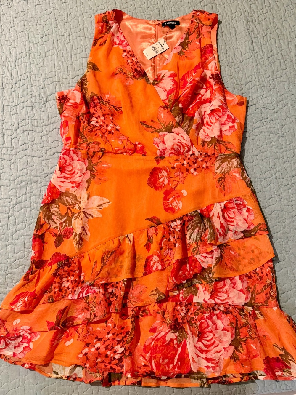 Express Coral Orange Floral Wrap Slip Dress